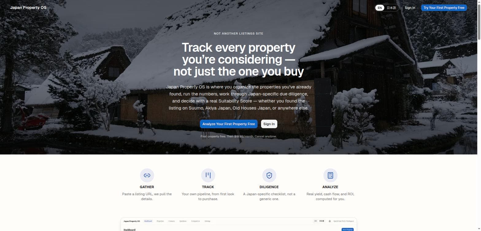 Japan Property OS welcome page